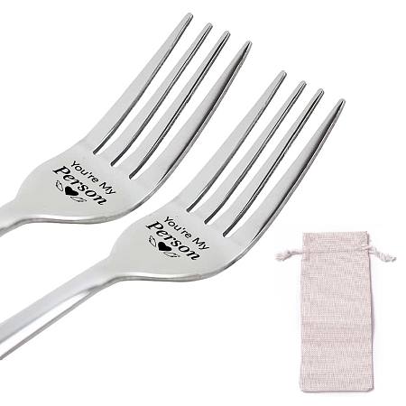 CREATCABIN Engraved Forks 2pcs Stainless Steel You Are My Person Dinner Flatware Kitchen Utensils Food Grade Cutlery Set Mirror Polished Tableware Eating Utensil Set For Home Kitchen Restaurant