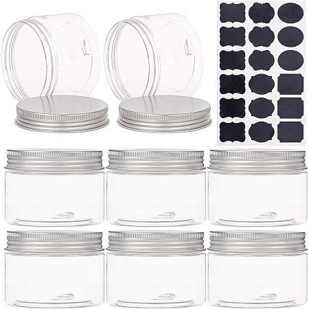 BENECREAT 10 Pack 4oz Clear PET Plastic Storage Containers Jars with Aluminum Screw Caps, 1 Sheet Sticker Label for Cosmetics, DIY Arts Crafts, Beads, Dry Food Snacks