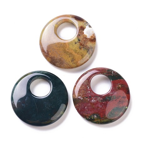 Natural Indian Agate Pendants, Flat Round, 40~41x8~9mm, Hole: 12~15mm
