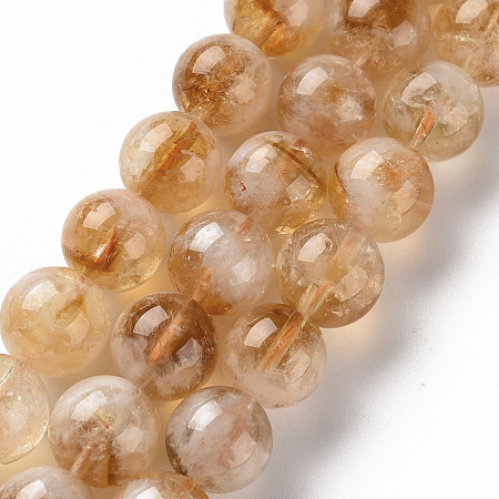 Honeyhandy Natural Citrine Beads Strands, Round, 10mm, Hole: 0.9mm, about 38~39pcs/strand, 15.35 inch(39cm)