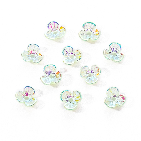 Honeyhandy Electroplated 3-petal Flower Resin Cabochons, Nail Art Decoration Accessories, Light Green, 6x6.5x2.5mm, Hole: 1mm, 10pc/bag
