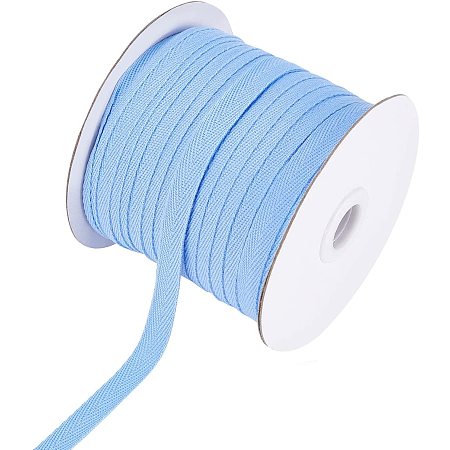 NBEADS 80 Yards(73.15m)/Roll Cotton Tape Ribbons, Herringbone Cotton Webbings, 10mm Wide Flat Cotton Herringbone Cords for Knit Sewing DIY Crafts, Light Sky Blue