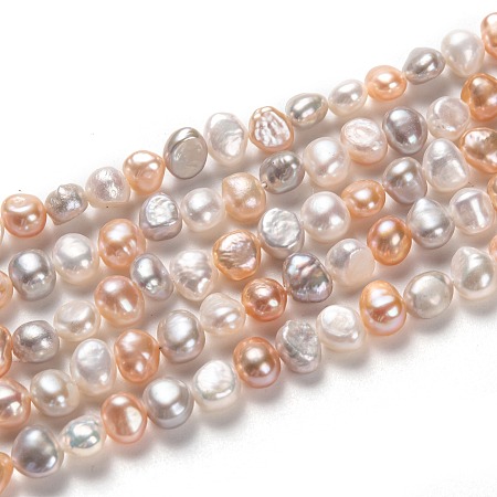 Honeyhandy Natural Cultured Freshwater Pearl Beads Strands, Potato, Mixed Color, 5~7x6~8mm, Hole: 0.6mm, about 58pcs/strand, 13.78 inch(35cm)