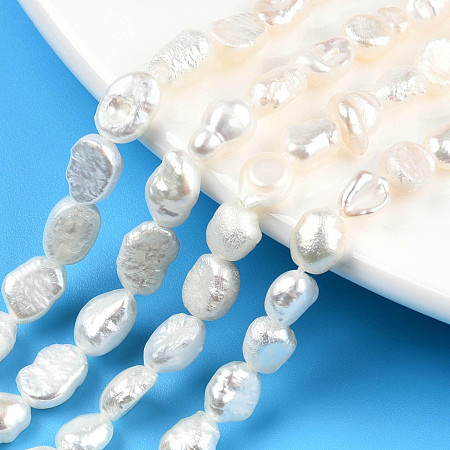Honeyhandy Grade AA Natural Cultured Freshwater Pearl Beads Strands, Two Sides Polished, Seashell Color, 6.5~9x5.5~6.5mm, Hole: 0.7mm, about 43~51pcs/strand, 14.06 inch~14.17 inch(35.7~36cm)