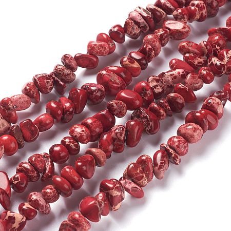 Honeyhandy Natural Imperial Jasper Bead Strands, Dyed, Chips, Red, 6~10x5~8x4~6mm, Hole: 1.2mm, about 79pcs/strand, 15.75 inch(40cm)