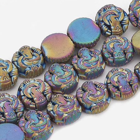 Electroplate Non-magnetic Synthetic Hematite Beads Strands, Matte Style, Hindu Elephant God Lord Ganesh Statue, Multi-color Plated, 11x12x5mm, Hole: 2mm; about 38pcs/strand, 16.1 inches