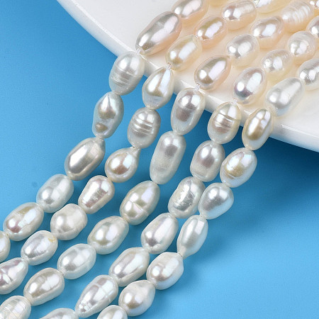 Natural Cultured Freshwater Pearl Beads Strands, Rice, Seashell Color, 7.5~10.5x5~6mm, Hole: 0.7mm, about 20~21pcs/strand, 6.85 inch~7.09 inch(17.4cm~18cm)