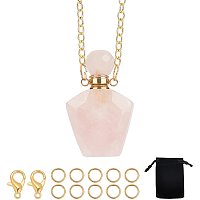 SUNNYCLUE Natural Rose Quartz Perfume Bottle Pendant Faceted Crystal Necklaces Making Kits Healing Gemstone Openable Pendant Charms Essential Oil Diffuser for Adults DIY Necklace Making