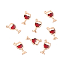 Honeyhandy Alloy Enamel Pendants, Wine Glass, Light Gold, Red, 20x8x2mm, Hole: 1mm