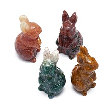 Honeyhandy Natural Jade Sculpture Display Decorations, for Home Office Desk, Rabbit, 17~19x17~18.5x32~37mm