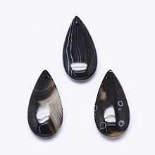 Honeyhandy Natural Black Agate Pendants, Drop, Dyed,  32~34x17~18x5.5~6mm, Hole: 2mm