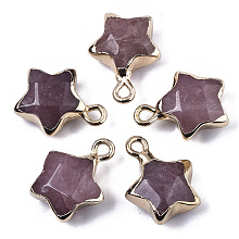 Honeyhandy Natural Strawberry Quartz Pendants, with Light Gold Plated Edge and Brass Loop, Star, Faceted, 16~17x13x6.5mm, Hole: 1.6mm