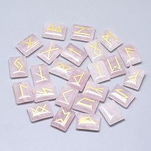 ARRICRAFT Natural Rose Quartz Cabochons, Rectangle with Runes/Futhark/Futhorc, 20x15x6mm; 25pcs/set