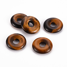 Honeyhandy Natural Tiger Eye Pendants, Donut/Pi Disc, 18x4.5~5.5mm, Hole: 5.5mm