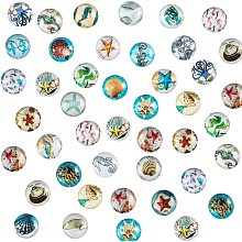 PH PandaHall 140pcs 70 Styles Ocean Theme Glass Cabochons Starfish Shell Mosaic Printed Picture Tile 12mm Half Round Dome Cabochons for Christmas New Year Necklace Jewelry Making