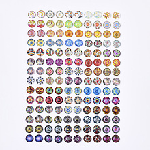 Glass Cabochons, with Self-Adhesive, for DIY Jewelry Making, Half Round, Flower Pattern, 12x4.5mm, 140pcs/box