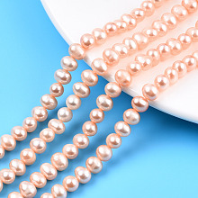 Natural Cultured Freshwater Pearl Beads Strands, Potato, PeachPuff, 6~8mm, Hole: 0.8mm, about 59~60pcs/strand, 13.78 inch~14.09 inch(35~35.8cm)