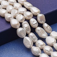 Honeyhandy Natural Cultured Freshwater Pearl Beads Strands, Two Sides Polished, White, 9~15x8~9mm, Hole: 0.5mm, about 33~35pcs/strand, 14.17~14.56 inch(36~37cm)