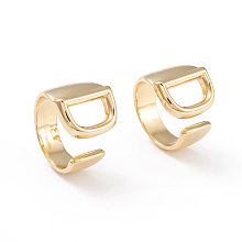 Brass Cuff Rings, Open Rings, Long-Lasting Plated, Real 18K Gold Plated, Letter.D, Size 6, 17mm