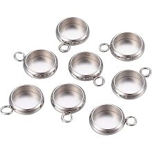 UNICRAFTALE 100pcs Stainless Steel Pendants Metal Silver Tone Charms Flat Round Necklace Pendants for Jewelry Making Earring Bracelet DIY Craft 8.5x6x2mm, Hole 2mm