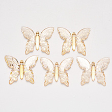 NBEADS Transparent Acrylic Pendants, with Plated Bottom, Butterfly, AntiqueWhite, 34x39x5.5mm, Hole: 1.2mm