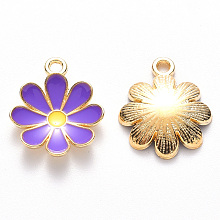 Honeyhandy Alloy Enamel Pendants, Flower, Light Gold, Blue Violet, 19x16x3.5mm, Hole: 1.8mm