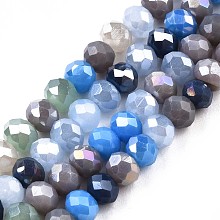 Honeyhandy Glass Beads Strands, AB Color Plated, Faceted, Rondelle, Cornflower Blue, 3.5x3mm, Hole: 0.8mm, about 132~140pcs/strand, 14.80 inch~15.16 inch(37.6cm~38.5cm)