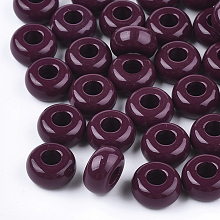 Honeyhandy Opaque Acrylic European Beads, Large Hole Beads, Rondelle, Dark Red, 13x7mm, Hole: 5mm