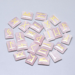 ARRICRAFT Natural Rose Quartz Cabochons, Rectangle with Runes/Futhark/Futhorc, 20x15x6mm; 25pcs/set