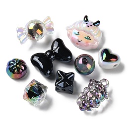 Mixed Style Acrylic Beads, Mixed Shape, Black, 15~29.5x16.5~28.5x10~16mm, Hole: 2~4mm, about 179pcs/500g