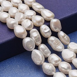 Honeyhandy Natural Cultured Freshwater Pearl Beads Strands, Two Sides Polished, White, 9~15x8~9mm, Hole: 0.5mm, about 33~35pcs/strand, 14.17~14.56 inch(36~37cm)