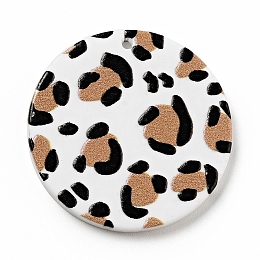 Honeyhandy Printed Acrylic Pendants, Flat Round with Leopard Print Pattern, Peru, 29.5x2mm, Hole: 1.5mm