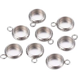 UNICRAFTALE 100pcs Stainless Steel Pendants Metal Silver Tone Charms Flat Round Necklace Pendants for Jewelry Making Earring Bracelet DIY Craft 8.5x6x2mm, Hole 2mm