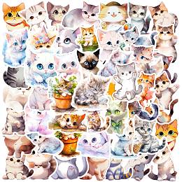 Honeyhandy Cartoon Paper Sticker, for DIY Scrapbooking, Craft, Cat Shape, 40~60x38.5~55x0.1mm, 50pcs/bag