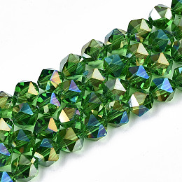 Honeyhandy Electroplate Transparent Glass Beads Strands, AB Color Plated, Faceted, Round, Green, 6x5.5x5.5mm, Hole: 1mm, about 100pcs/strand, 22.44 inch(57cm)