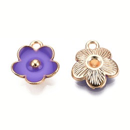 Honeyhandy Light Gold Plated Alloy Enamel Pendants, Flower, Blue Violet, 13x11.5x3mm, Hole: 1.6mm