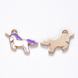 Honeyhandy Alloy Enamel Pendants, Unicorn, Light Gold, Medium Orchid, 13x22x2mm, Hole: 1.8mm