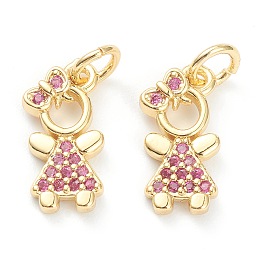 Honeyhandy Brass Micro Pave Cubic Zirconia Pendants, Long-Lasting Plated, Pink, Little Girl, Real 18K Gold Plated, 14x6.5x1.5mm, Hole: 3.2mm