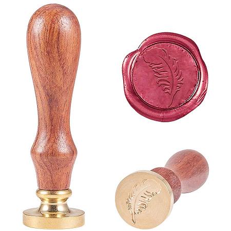 PandaHall Elite Feather Wax Seal Stamp with Wooden Handle Removable Vintage Retro Sealing Stamp for Embellishment of Envelopes, Invitations, Wine Packages, Gift Packing
