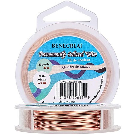 BENECREAT 22 Gauge Bare Copper Wire Solid Copper Wire for Jewelry Craft Making, 66-Feet/22-Yard