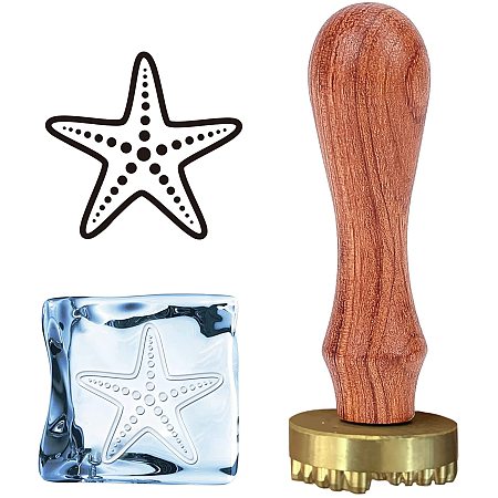 CRASPIRE Ice Stamp Starfish Ice Cube Stamp Ice Branding Stamp with Removable Brass Head & Wood Handle Vintage 1.2