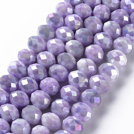 Arricraft Opaque Baking Painted Glass Beads Strands, Faceted, Flat Round, Medium Purple, 10x8mm, Hole: 1.5mm, about 66pcs/strand, 21.06 inch~21.26 inch(53.5~54cm)