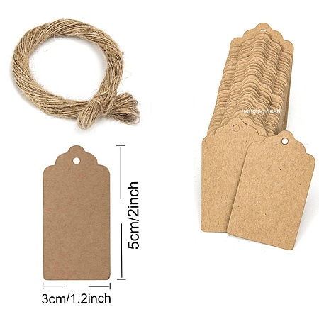 Honeyhandy Kraft Paper Gift Tags, Hange Tags, with Hemp Rope, for Arts, Crafts and Food, Rectangle, BurlyWood, Tag: 5x3cm, 101pcs/bag