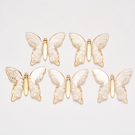 NBEADS Transparent Acrylic Pendants, with Plated Bottom, Butterfly, AntiqueWhite, 34x39x5.5mm, Hole: 1.2mm