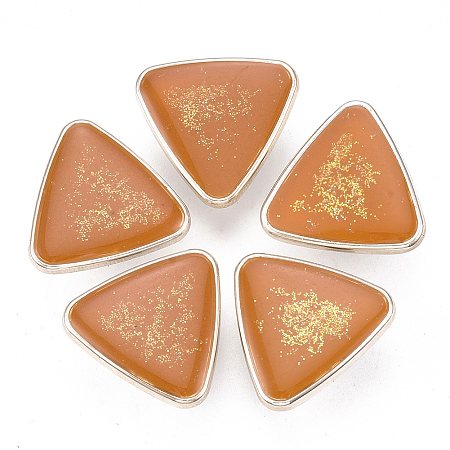 Honeyhandy CCB Plastic Shank Buttons, with Enamel and Glitter Powder, Triangle, Rose Gold, Dark Orange, 21.5x22.5x10.5mm, Hole: 3mm