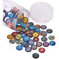 PandaHall Elite 140pcs 18mm Glass Dome Cabochons, Floral Glass Flat Back Cabochons for Bracelet Pendant Necklace Cufflinks Rings Jewelry Making