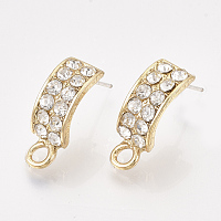 Honeyhandy Alloy Rhinestone Stud Earring Findings, with Loop, Rectangle, Light Gold, Crystal, 18x6mm, Hole: 2mm, Pin: 0.8mm