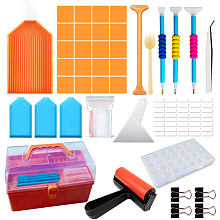 DIY Diamond Painting Tools Kit, including 4Pcs Tray, 20Pcs Glue Clay, 4Pcs Pen, 1Pc Spoon, 1Pc Tweezer, 50Pcs Bag, 1Pc Scraper, 1 Sheet Sticker, 2Pcs Box, 1Pc Roller, 4Pcs Binder Clip, Mixed Color, Tray: 166x85mm