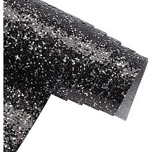 BENECREAT 11.5"x 53" 1mm Thick Glitter Faux Leather Sheet Black Sparkle Shiny Faux Leather for Earrings Bows DIY Craft Wedding Sewing - Mixed with White Glitter