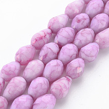 Arricraft Opaque Baking Painted Crackle Glass Beads Strands, Teardrop, Faceted, Orchid, 10.5~12x8mm, Hole: 1.5mm, about 33~34pcs/strand, 15.24 inch~15.59 inch(38.7cm~39.6cm)